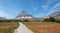 CLEMENTS MOUNTAIN TOWERING ABOVE HIDDEN LAKE HIKING TRAIL ON LOGAN PASS DURING 2017 FALL FIRES IN GLACIER NATIONAL PARK MONTANA US