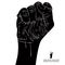 Clenched fist held high in protest hand sign, detailed black and