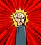 Clenched fist raised up. Cartoon in pop art retro comic style, vector illustration