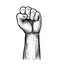 Clenched fist raised up. Strong, strength sketch vector illustration