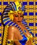 Cleopatra digital art fantasy set on a gold and blue abstract background.