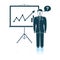 Clerk near analytics stand icon