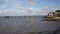 Clevedon Somerset pier and seafront at coast town near Bristol and Weston-super-mare pan