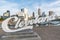 Cleveland Sign and Skyline from Harbor Walkway