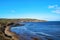 Cleveland Way view of Boggle Hole beach and Robin Hood`s Bay.