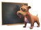 Clever 3d puppy dog cartoon character standing by the blackboard, 3d illustration