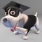 Clever black and white puppy dog graduate with a diploma, 3d illustration
