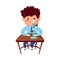 Clever Boy Sitting at Desk at Chemistry School Lesson Vector Illustration