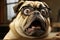Clever and captivating. surprised pug in glasses, an adorable canine with space for custom text