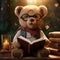 Clever Companion: Glasses-Clad Teddy Absorbed in Enchanting Storytime