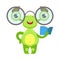 Clever Funny Monster With Glasses And Book, Green Alien Emoji Cartoon Character Sticker