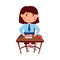 Clever Girl Sitting at Desk at School Lesson Vector Illustration