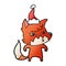 clever hand drawn gradient cartoon of a fox wearing santa hat