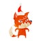 clever hand drawn retro cartoon of a fox wearing santa hat