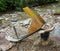 A clever home-made sluice set up beside a river in alaska