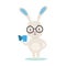 Clever Little Girly Cute White Pet Bunny Wearing Glasses Reading A Book, Cartoon Character Life Situation Illustration