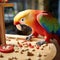 A clever Parrot solving a puzzle toy, using its beak and claws to unlock hidden treats by AI generated