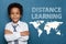 Clever successful African American boy student school kid, Distance learning concept