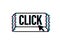 Click button with hand pointer clicking. Glitch icon. Vector stock illustration.
