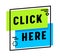 Click Here Banner, Digital Navigation for Website or Internet Promotion, Button to Enter on Web Page. Promo Pointer Icon