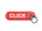 Click here button with hand icon. Vector click web sign cursor symbol. Button isolated