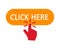 Click here button with hand pointer clicking. Click here web button. Isolated website buy or register bar icon with hand finger