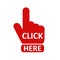 Click here button with hand pointer clicking. Click here web button. Isolated website hand finger clicking cursor â€“ vector