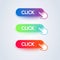 Click here colorful button set with hand icon on white background. Flat line gradient button collection. Vector web element