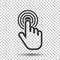 Click here icon. Hand cursor signs. Black button flat vector ill