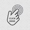 Click here icon. Hand cursor signs. Black button flat vector ill