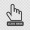 Click here icon. Hand cursor signs. Black button flat vector ill