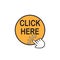 Click here round button with hand pointer clicking