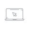 Click in laptop vector icon illustration. Laptop with pointer or cursor icon isolated. Notebook screen template. Display