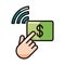 Click money digital transaction shopping or payment mobile banking line and fill icon