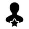 Client icon vector with star male user person profile avatar symbol for rating in a glyph pictogram