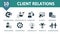 Client Relations set icon. Editable icons client relations theme such as marketing automation, customer issues