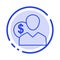 Client, User, Costs, Employee, Finance, Money, Person Blue Dotted Line Line Icon