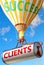 Clients and success - pictured as word Clients and a balloon, to symbolize that Clients can help achieving success and prosperity