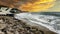 The cliff and beach on the Pacific Ocean of the beautiful Californian city of Malibu, near the famous city of Los Angeles.