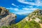 Cliff and the boats in the bay of Cote d`Azur