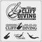 Cliff diving sport emblems, labels and design elements. Diving sport club logos and templates. Divers silhouettes.