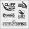 Cliff diving sport emblems, labels and design elements. Diving sport club logos and templates. Divers silhouettes.