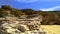 Cliff and rock formations on Nazare beach in Portugal. Close-up.