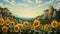 Cliff Of Sunflowers: A Hyper-detailed Painting In A Dreamlike Mountain Landscape