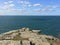 Cliff at Tintagel castle in Cornwall, England with the Atlantic Ocean coastline., UK, England