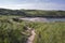 Cliff walk down to Manorbier Beach in South Wales