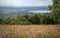 Cliffs of Cheddar Gorge from high viewpoint. High limestone cliffs in canyon in Mendip Hills in Somerset, England