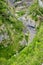 Cliffs of Cheddar Gorge from high viewpoint. High limestone cliffs in canyon in Mendip Hills in Somerset, England, UK