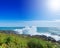 The cliffs on the coast of the Atlantic Ocean. Ocean waves, Cascais, Portugal. Beauty in nature. Beautiful marine landscape in ba