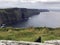 Cliffs of Moher panorama with black raven. Irish flora and fauna. Atlantic ocean landscape, west of Ireland